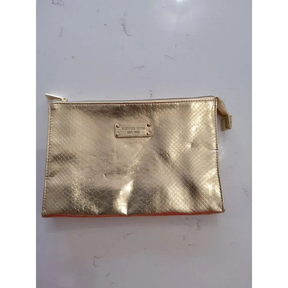 Michael Kors travel bag/ makeup bag faux snakeskin Gold Regal Chic Glam